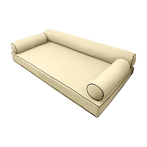 Prolinemax |SLIPCOVER ONLY|S6 Outdoor Daybed Mattress Bolster Pillow Cushion Covers Contrast Piped Trim Crib AD103