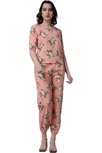 Image of POPWINGS Casual Printed Top and Joggers Co-Ord Set for Women || Stylish Summer Co-Ords Set for Women || Round-Neck Top and Joggers Combo Set for Women