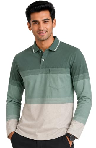 Image of SANE ORIGINALS Full Sleeves Textured Polo Tshirt for Men with Pocket || Long Sleeves Collar and Pocket T-Shirt for Men