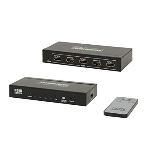 HDMI Conmutador de caja, 5 x en 1 x OUT con fuente de alimentación y mando a distancia, Full HD