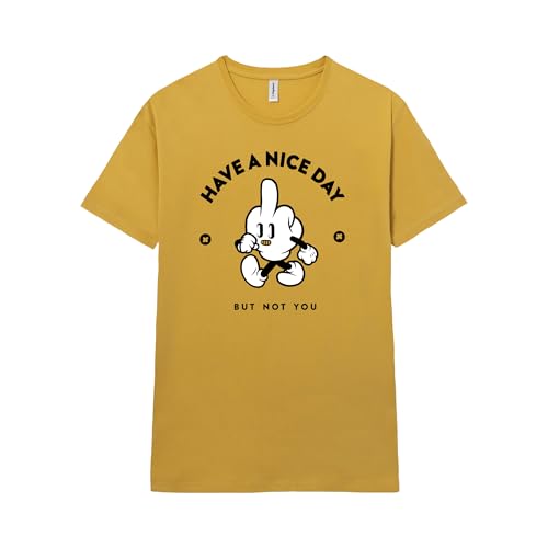 Pampling Camiseta de Manga Corta, 100% Algodón, Ropa Unisex para Hombre y Mujer, Serigrafiada con Cuello Redondo y Corte Recto, Color Mostaza (Have A Nice Day, XL)