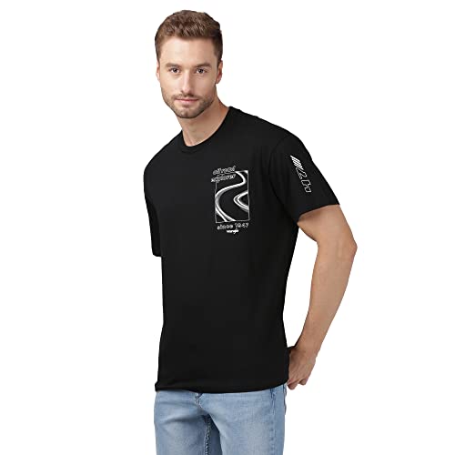 Image of Wrangler Men Black Placement Print Loose T Shirt