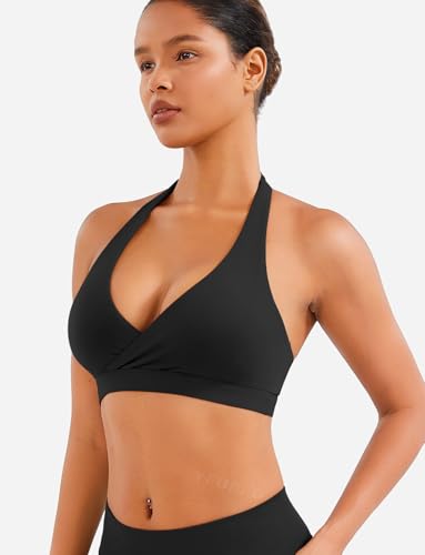 YEOREO LuxFlow Cross Over Workout Halter Sports Bra for Women Backless Gym Bra Padded3