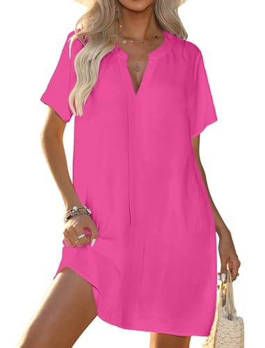 Image of Halife Women's Swimsuit Cover Up Shirt V Neck Short Sleeve Bathing Suit Coverups Summer Beach Cover Ups