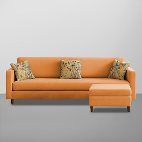 Image of Casaliving Premium Lifestyle Fabric 5 Seater L Shape Sofa Set 4 Seater Modern Sofa Set & Ottoman for Living Room (Orange Color)