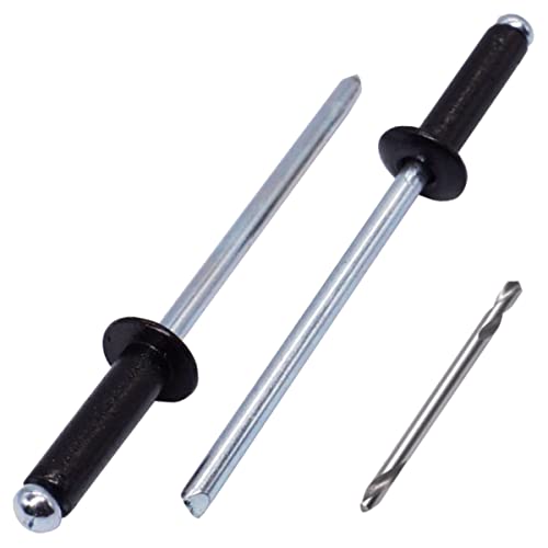 SKIR'CO (150 pezzi) Rivetti ciechi verniciati 4,0 x 16 mm, Rivetti Pop in alluminio, Punta da trapano inclusa (Nero intenso RAL 9005)