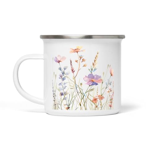 Dropful Flores Vintage Mug de Esmalte Blanco - 354 ml, Durable y Elegante, Ideal para café, té y bebidas calientes