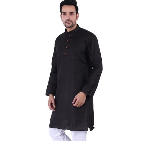 Image of Sadree Men's Cotton Long Solid Color Plain Knee Length Mandrin Collor Full Sleeve Ethnic Kurta Only