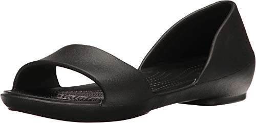 Crocs Women's Lina Dorsay Flat Sandal, Black, 9 M US