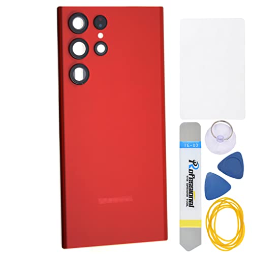 Red Acrylic Glass Back Cover Replacement for Samsung Galaxy S22 Ultra 5G with Rare Camera's Frame and Glass Cover Pre-Cut Adhesive and Installation Instruction Tool Kit are Include