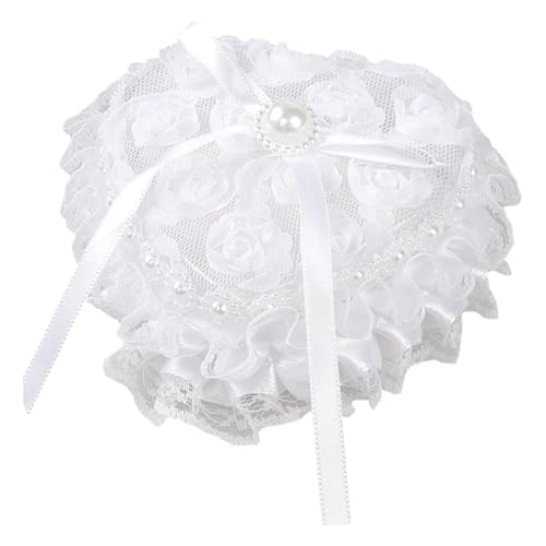 DOKRIN Cojines para anillos de boda, con forma de corazón, caja para alianzas de encaje