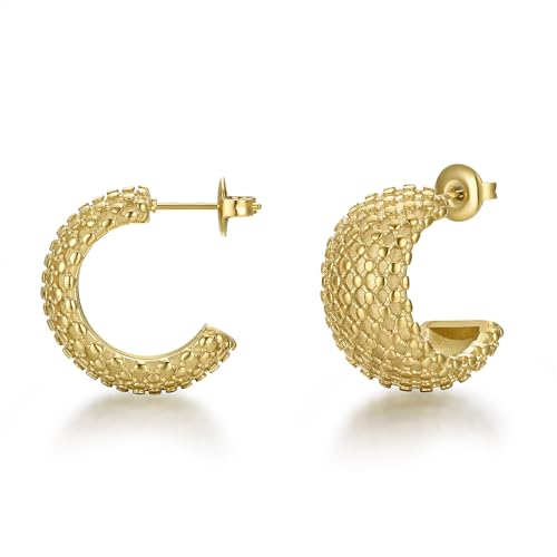 Image of FRUMOS 18K Gold Plated Chunky Hoop Earrings for Women Fashion Thick Gold Hoops Set Jewelry for Birthday Christmas Gifts