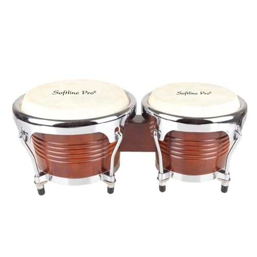 Image of Softline Pro Premium Natural Bongo Drum Set with Padded Bag and Tuning Key /Wrench Professionals Wooden Bongos Drum for Beginner Adults Kids Bongo Drum Percussion Instrument (SP BNG BR - SP)
