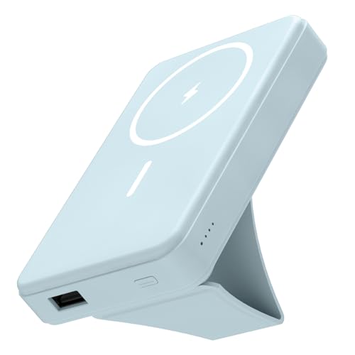 多摩電子工業 マグネットバッテリー 10000mAh (急速充電PD20W)×1 Permier PR-LWC02 ワイヤレス充電 MagSafe対応 折りたたみスタンド付 蓄電用ケーブル(USB-A to USB-C/約15cm)白色1本付属 (本体色ベビｰブルｰ)