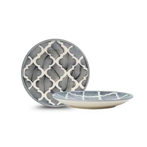 Image of Ash Grey Ceramic Round Plates - Set of 2 (7.28 inch) | Microwave, Oven & Dishwasher Safe | Perfect for Dessert, Salad & Small Meals | Elegant Porcelain Dish | Ideal for Gifting