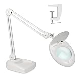 GALLUNOPTIMAL LED-Lupenleuchte 5 Dioptrien Glaslinse Ø120 mm, 80 LED, 2-in-1: Schwerer Tischfuß (3,7 kg) & Tischklemme bis 65 mm – blendfrei, flackerfrei – dreh-/neigbarer Kopf – GOLULE5D