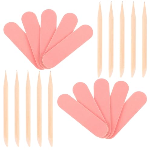 UKCOCO Kit Profesional de Manicura Desechable 50 Piezas Limas de Uñas Finas Doble Cara 5 CM para Uñas Naturales Palitos de Madera para Decoración y Empujador de Cutículas Adecuado
