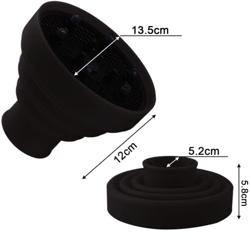 YUNAI Diffusore per Asciugacapelli in Silicone Pieghevole, Diffusore per Asciugacapelli Facile da Conservare per la Protezione dei Capelli e da Viaggio,Adatto a Diametro dell'ugello da 4cm a 5cm(Nero)