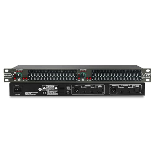 MIZISNR Graphic Equalizer 15-Band Stereo EQ for Home Audio, Dual Channel Professional DJ Equalizer, Noise Reduction 1U Rack Mount (EQ-215)