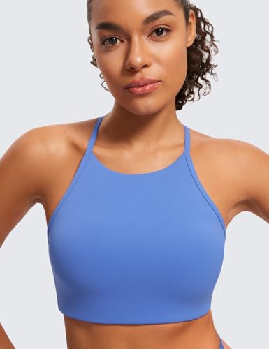 Image of CRZ YOGA Butterluxe High Neck Y Back Sports Bra | Light Support, Removable Pads, Yoga, Extremely Soft, Spaghetti Straps, Keyhole, for Women