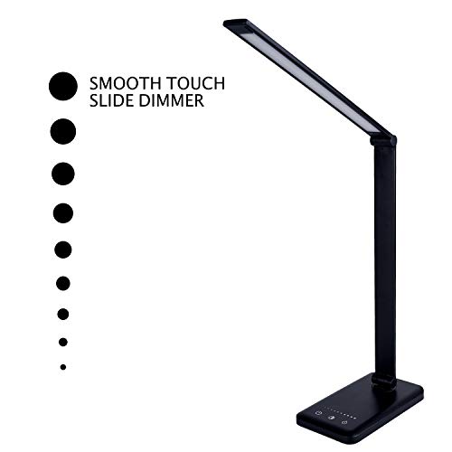 LED Desk Lamp with USB Charging Port, Smooth Touch Light Dimmer Switch with Adjustable Light Color Temperature Automatic Shut Off Feature (Black)