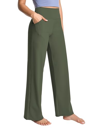 Image of BUBBLELIME Women High Waist Wide Legs Yoga Pants Loose Sweatpants Pockets | 29 inch /31 inch /33 inch /35 inch /37 inchInseam,2 Styles / Dress /Basic,Lounge,Comfy,Stretch Casual Work