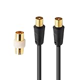 APM 408019 – TV-Kabel männlich/männlich, 9,52 mm + Adapter weiblich – 2 m – Schwarz