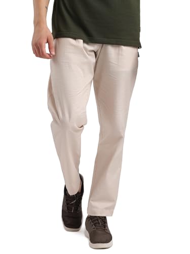 Image of Rupa Bumchums Men's Easy Care Cotton-Linen Relaxed Fit Trousers with Adjustable Drawstring and Secure Zip Pockets