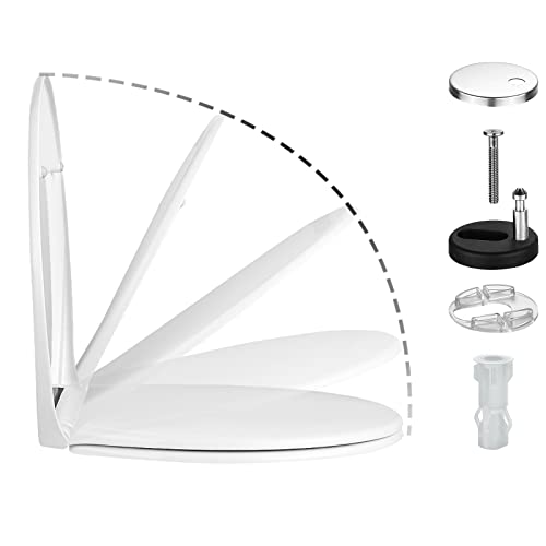 Abattant WC, Lunette de Toilette, Fermeture en Douceur, Frein de Chute, Dégagement Rapide, Charnière Réglable,Siège de toilette en forme de O, Antibactérien, Blanc, 440 x 370 x 48 mm-APEXFORGE Cover