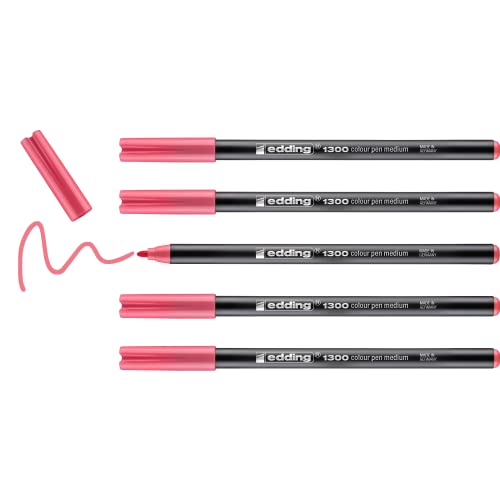 edding 1300 rotulador de color de trazo medio - rosa coral- x5 - punta redondeada 2 mm - rotulador para dibujar y escribir - rotulador para el colegio, mandalas, Bullet Journals