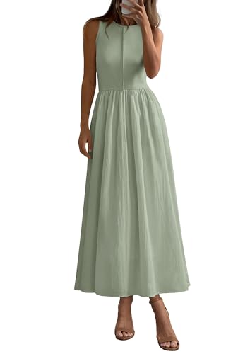 Image of PRETTYGARDEN Maxi Dresses for Women 2026 Summer Casual Sleeveless Patchwork Flowy Vacation Sundress Knit Long Work Tank Dress