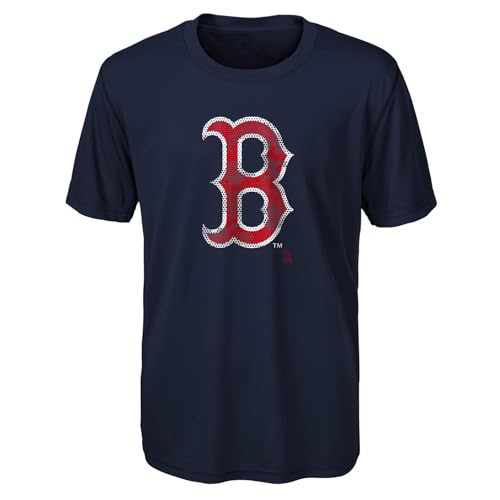 MLB Kids Youth 8-20 Official Primary Logo Team Color Tech Print Performance T-Shirt (US, Numeric, 10, 12, Regular, Boston Red Sox - Navy)