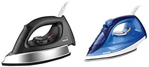 Philips EasySpeed Plus Steam Iron GC2145/20-2200W, Quick Heat Up with up to 30 g/min steam, 110 g steam boost & Philips GC181 Heavy Weight 1000-Watt Dry Iron