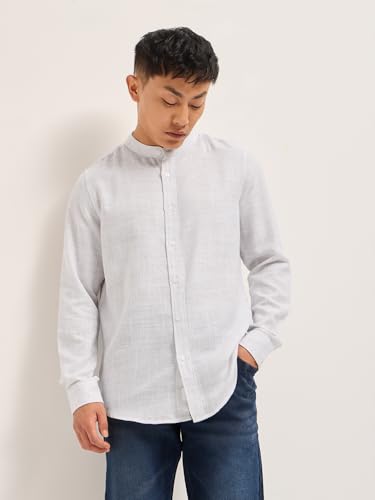 Image of THE Bear House Men's Cotton Solid Slim Fit Shirt Grey