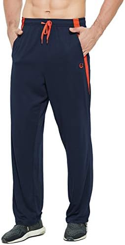 E-SURPA Men's Athletic Pant with Pockets Open Bottom Sweatpants for Men Workout, Exercise, Running (Navy Blue M)