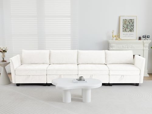 Image of ORRD Modular Sectional Sofa, Convertible Couch with Storage, 4 Seater Sofa Modular with Reversible Chaise for Living Room, Office (Beige)