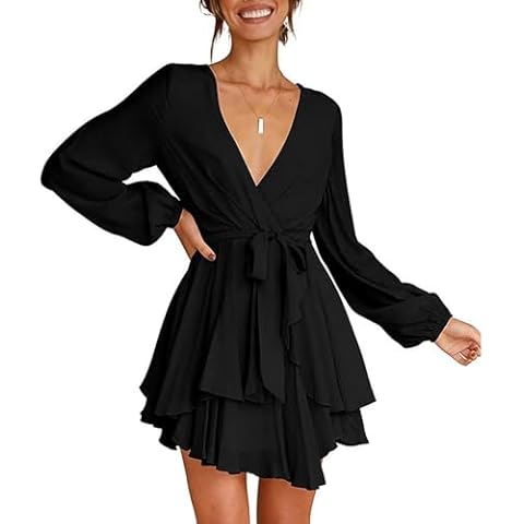 FFWTPY V Neck Wrap Mini Dress with Belt Cover