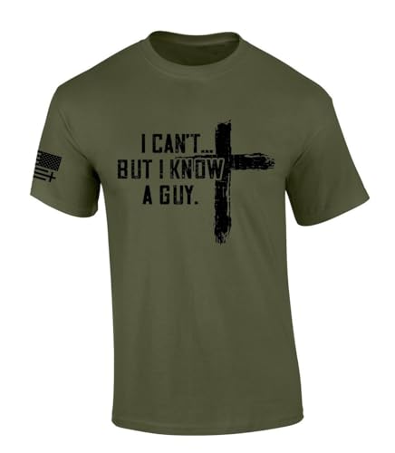 Trenz Shirt Company Mens Christian Tshirt I Cant But I Know A Guy Cross Short Sleeve T-Shirt-Military Green-Large