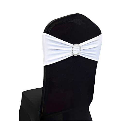 Image of Spandex Chair Sashes Bands, White, 50PCS | Stretch Chair Ties Bows, With Buckle Slider, Wedding Party Banquet Decoration