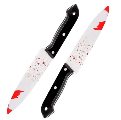 Ovanda 2 Stück Halloween Messer, 30,5 cm Halloween Waffe mit Blut Plastikmesser Horror Deko Scherzartikel für Erwachsene und Kinder Fake Messers...