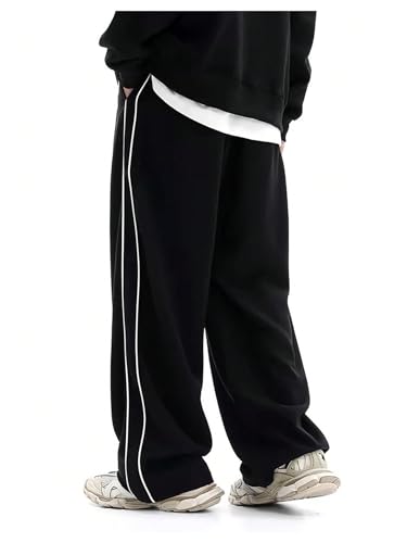 Verdusa Men's Baggy Sweatpants Parachute Barrel Work Track Striped Wide Leg Athletic Joggers2