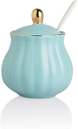 Miniatura 41 de Sweejar Royal Ceramic - Recipiente de azúcar de 8 onzas con cuchara y tapa, recipiente de sal de porcelana para sal, soporte para azúcar