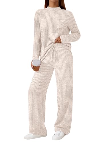 LILLUSORY Womens 2 Piece Lounge Sets Matching Sweatsuits Fall Outfits Pajamas 2025 Comfy Casual Airport Travel Wide Leg Tracksuits Sets Fashion Winter Clothes Apricot L