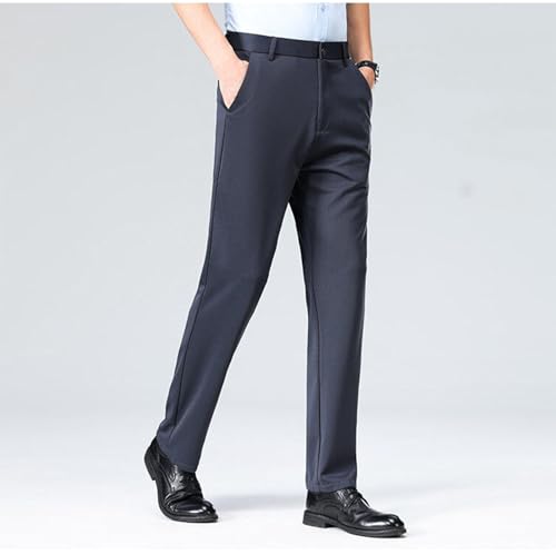 Mens Dress Pants Regular Fit Business Casual Button Waist Suit Pants Stretchy Straight Fit Golf Pants with Pockets2