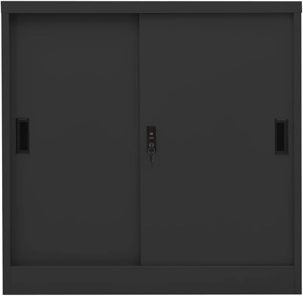 Office Cabinet Anthracite Steel Storage Cabinet with Sliding Door and Lock, 35.4x15.7x35.4 in, Vertical Locker for Office Storage, Home Storage Cabinet, File Cabinet, Locking Storage Cabinet