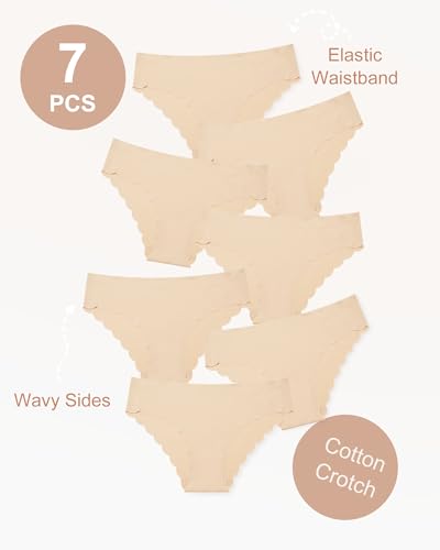 Image of LEVAO Seamless Underwear for Women No Show Ice Silk Bikini Breathable Hipster Wavy Sides Invisibles Panties 7 Pack S-XL