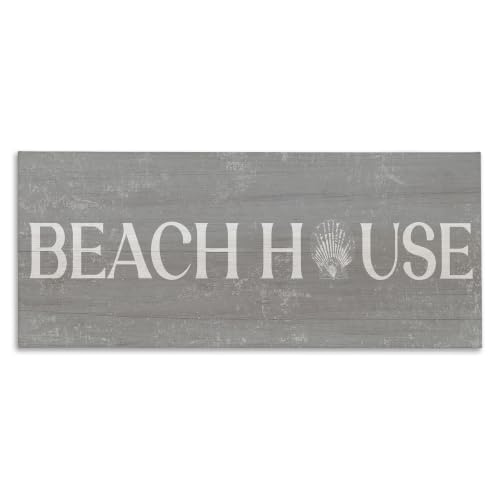 Beach House Vintage Shell Sign, 10 x 24 Inch Canvas Wall Art