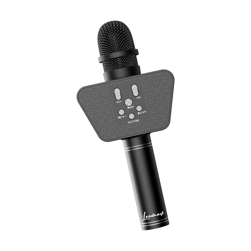 Image of LANDMARK BT55 Handheld Wireless Singing Mic Multi-Function Bluetooth Karaoke Microphone with Inbuilt Bluetooth Speaker, Recorder for Smart Phones, Laptop, Tablet - Black