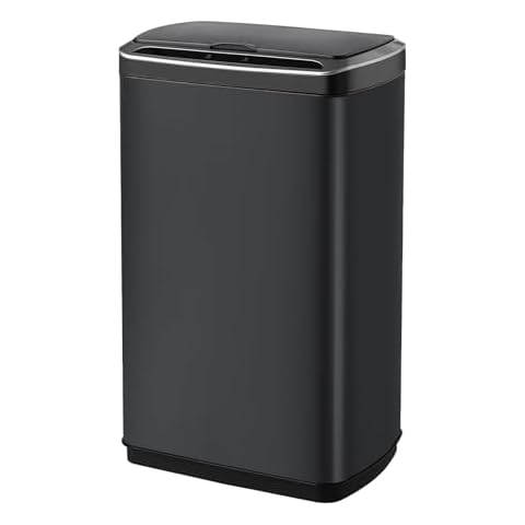 ELPHECO 50 Liter / 13.2 Gallon Rectangular Kitchen Trash Can, Brushed Stainless Steel Finish Motion Sensor Trash Can, Automatic Trash can for Kitchen, Living Room, Office, 3 AA Batteries, Black Cover