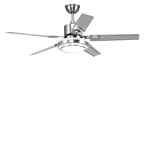 Modern LED Ceiling Fan with Light and Remote Control 5 Stainless Steel Reversible Blades Brush Nickel For Indoor Home Decoration Living Room Bedroom (48 Inch)